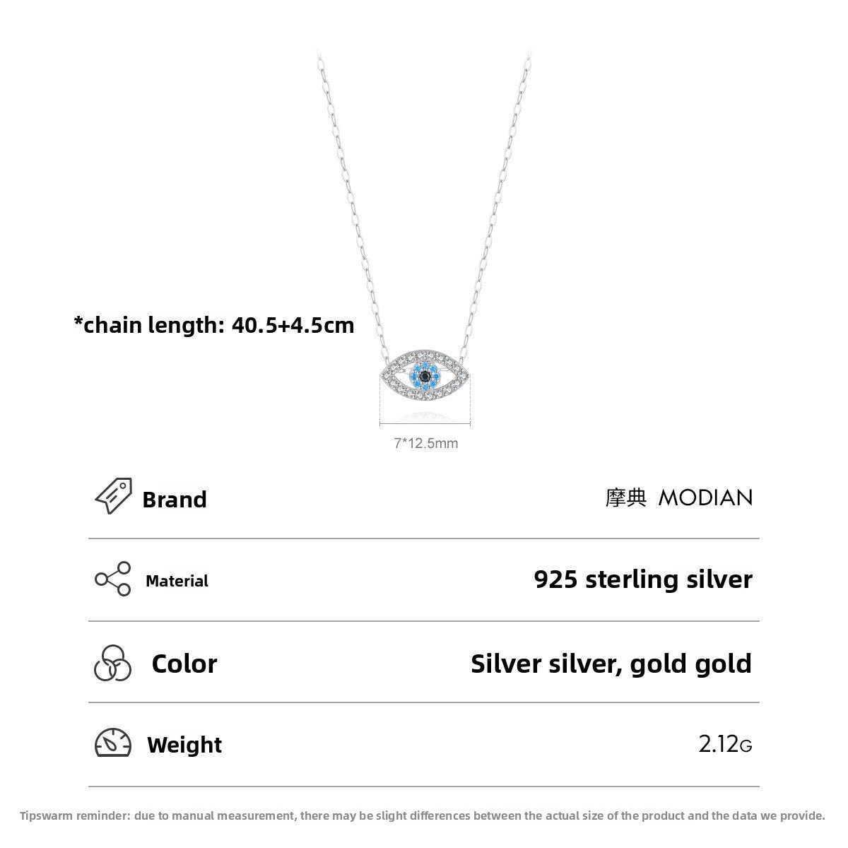 Sterling silver S925 micro-inlaid Eye necklace